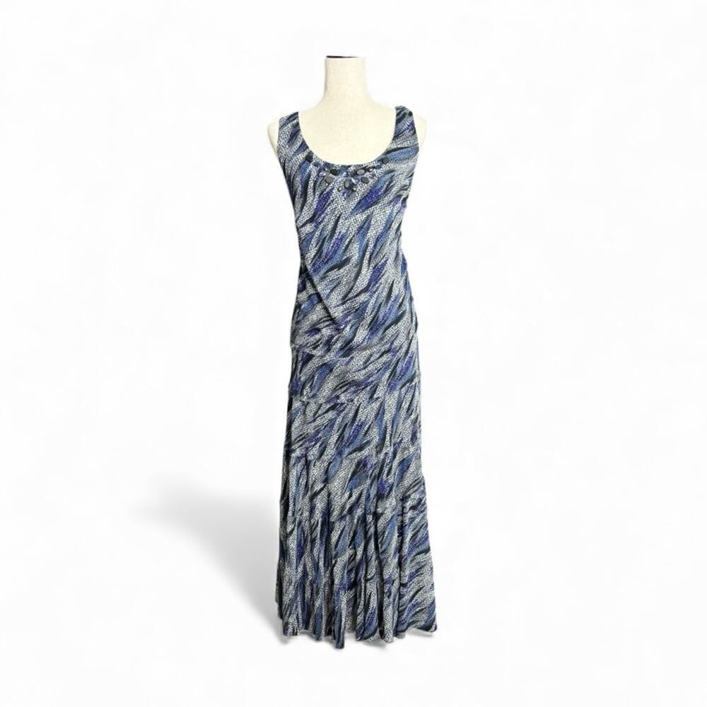 NWT Jessica Howard Blue and Gray Sleeveless Maxi Dress Size 16W 1068